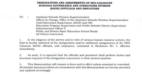 Updated List of the Designations and Assignments of SDO .